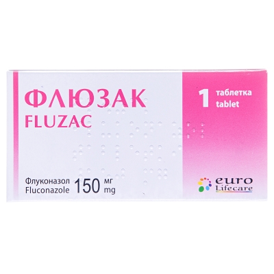 ФЛЮЗАК таблетки по 150 мг по 1 таблетці у блістері; по 1 блістеру в картонній коробці